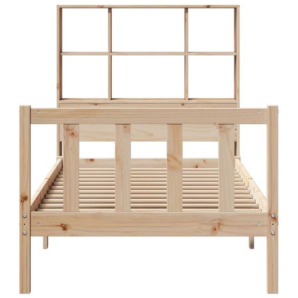 vidaXL t&ouml;m&ouml;r fenyőfa k&ouml;nyvespolcos &aacute;gy matrac n&eacute;lk&uuml;l 90 x 190 cm