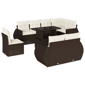 vidaXL 9 r&eacute;szes barna polyrattan kerti &uuml;lőgarnit&uacute;ra p&aacute;rn&aacute;kkal