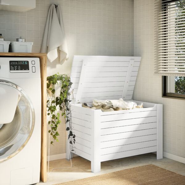 vidaXL RANA feh&eacute;r t&ouml;m&ouml;r fenyőfa t&aacute;rol&oacute;l&aacute;da fed&eacute;llel 100 x 49 x 54 cm