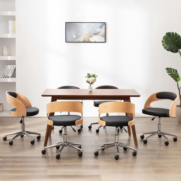 vidaXL 6 db fekete hajlított fa és műbőr forgó étkezőszék