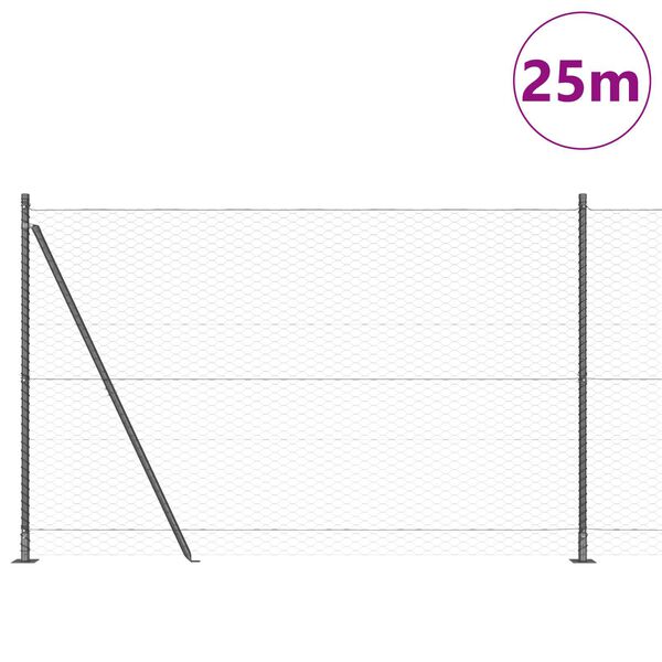 vidaXL Kerítésoszlop Szürke 25 x 1,4 m (36 mm-es háló) Acél és PVC