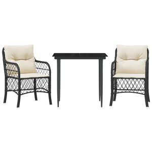 vidaXL 3 r&eacute;szes fekete polyrattan bisztr&oacute;garnit&uacute;ra p&aacute;rn&aacute;val