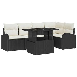 vidaXL Kerti Kanap&eacute; Szett p&aacute;rn&aacute;val t&aacute;rol&oacute;val 6 pcs Fekete Poli rattan
