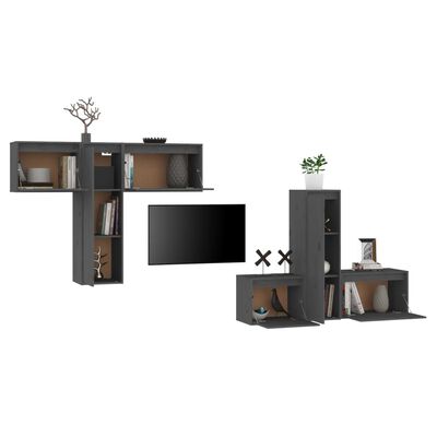 vidaXL 6 darab szürke tömör fenyőfa TV-szekrény