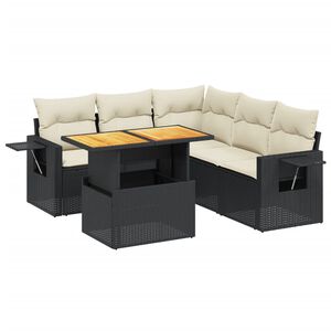 vidaXL 6 r&eacute;szes fekete polyrattan kerti &uuml;lőgarnit&uacute;ra p&aacute;rn&aacute;kkal