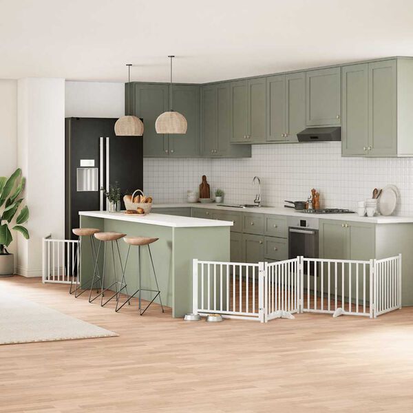 vidaXL feh&eacute;r ny&aacute;rfa 12 paneles &ouml;sszecsukhat&oacute; kutyakapu ajt&oacute;val 960 cm