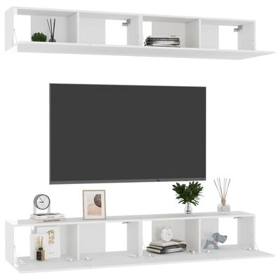 vidaXL 4 db magasfényű fehér forgácslap TV-szekrény 100 x 30 x 30 cm