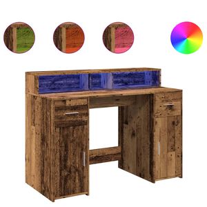 vidaXL antik fa sz&iacute;nű szerelt fa &iacute;r&oacute;asztal LED-ekkel 120 x 55 x 91 cm