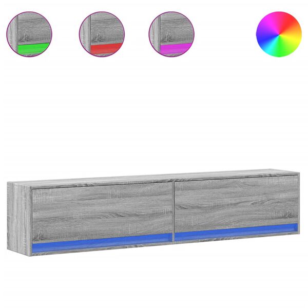 vidaXL szürke sonoma színű fali TV-szekrény LED-del 180 x 31 x 38 cm