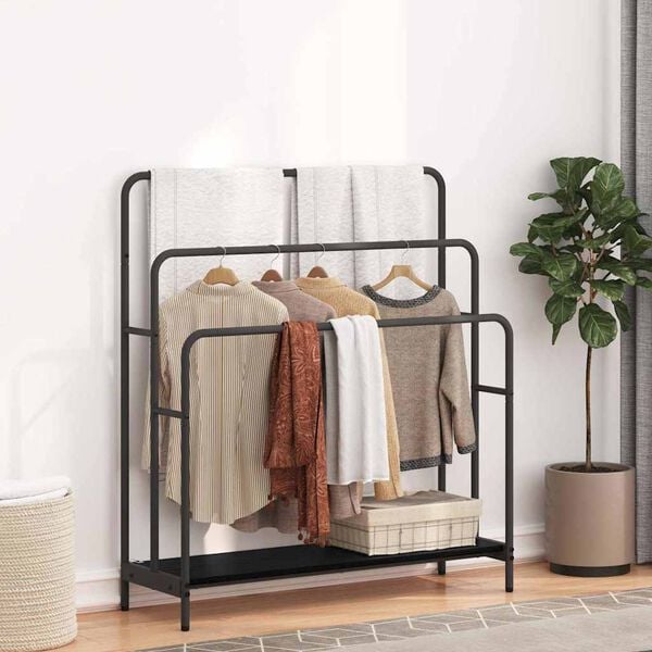 vidaXL Ruhasz&aacute;r&iacute;t&oacute; polcokkal Fekete t&ouml;lgy 90 x 30 x 100,5 cm Faanyag