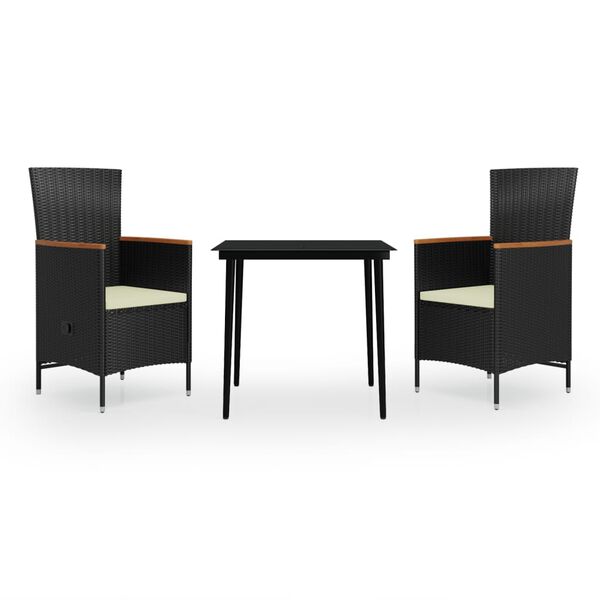 vidaXL 3 r&eacute;szes fekete kerti &eacute;tkezőgarnit&uacute;ra p&aacute;rn&aacute;kkal