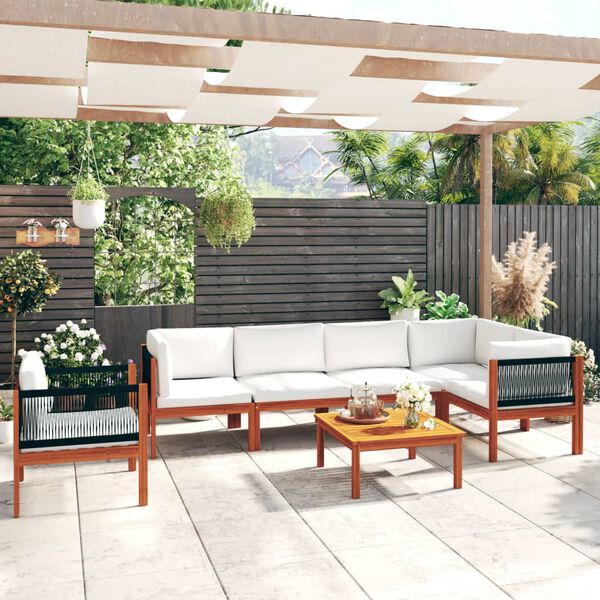 vidaXL 7 darabos kerti pihenőgarnitúra párnákkal, krémszínű, 63 x 63 cm