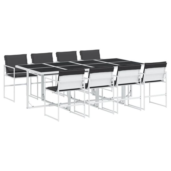 vidaXL 9 r&eacute;szes feh&eacute;r textil&eacute;n kerti &eacute;tkezőgarnit&uacute;ra p&aacute;rn&aacute;kkal