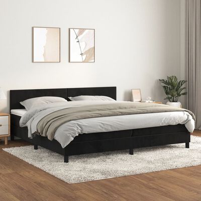 vidaXL fekete bársony rugós ágy matraccal 200x200 cm