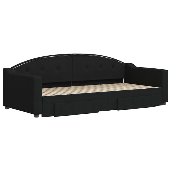 vidaXL fekete kih&uacute;zhat&oacute; sz&ouml;vet heverő fi&oacute;kokkal 90 x 200 cm