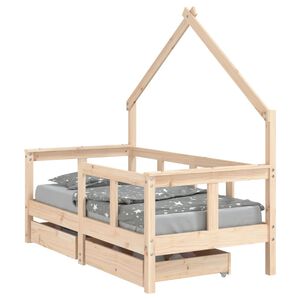 vidaXL t&ouml;m&ouml;r fenyőfa gyerek&aacute;gykeret fi&oacute;kokkal 70 x 140 cm