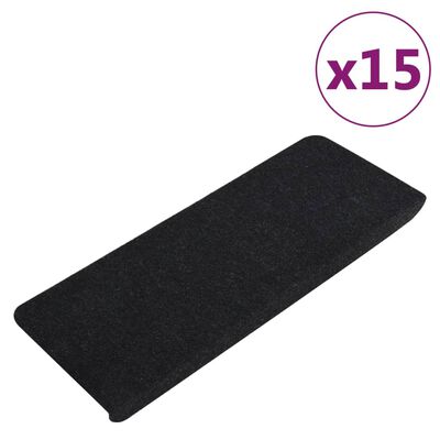 vidaXL 15 db fekete öntapadó lépcsőszőnyeg 65 x 28 cm