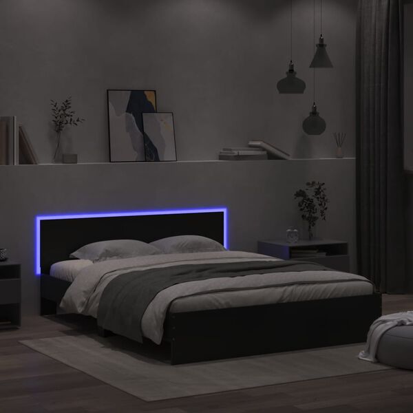 vidaXL fekete ágykeret LED-es matrac nélkül 150 x 200 cm