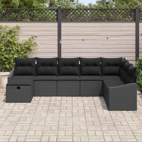 vidaXL Kerti Kanapé Szett 8 pcs Fekete 55 x 62 x 69 cm Poli rattan