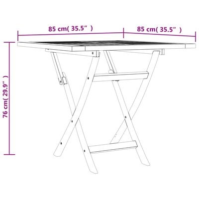 vidaXL összecsukható tömör tíkfa kerti asztal 85 x 85 x 76 cm