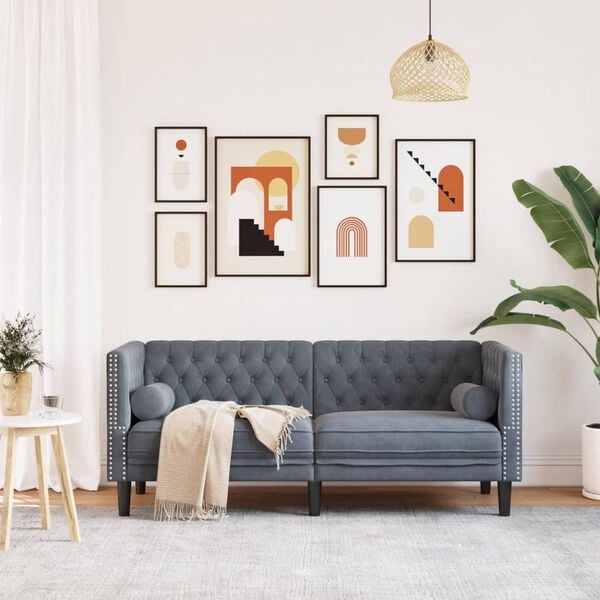 vidaXL 2 szem&eacute;lyes s&ouml;t&eacute;tsz&uuml;rke b&aacute;rsony Chesterfield kanap&eacute; p&aacute;rn&aacute;kkal