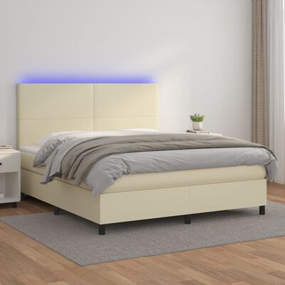 vidaXL krémszínű műbőr rugós ágy matraccal és LED-del 180x200 cm