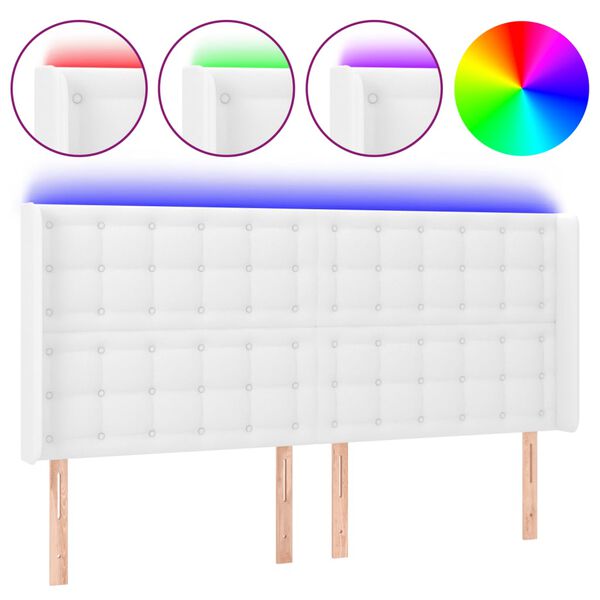 vidaXL feh&eacute;r műbőr LED-es fejt&aacute;mla 163x16x118/128 cm