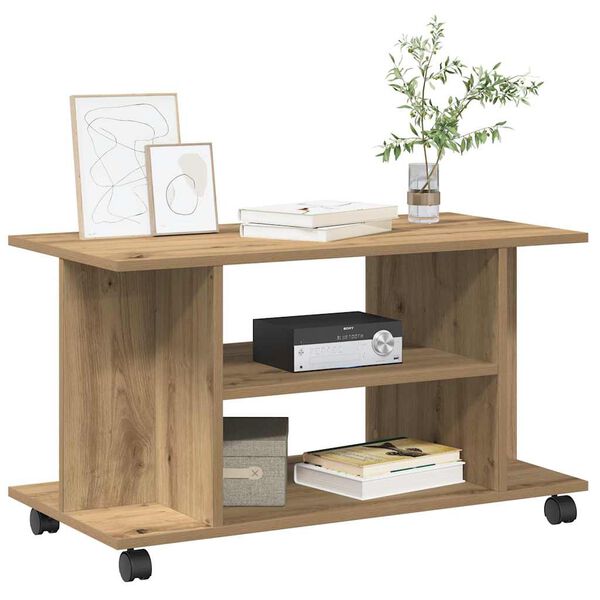 vidaXL k&eacute;zműves t&ouml;lgysz&iacute;nű szerelt fa TV-szekr&eacute;ny g&ouml;rgőkkel 80x40x45cm