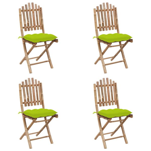 vidaXL 5 részes összecsukható kültéri bambusz étkezőszett párnákkal