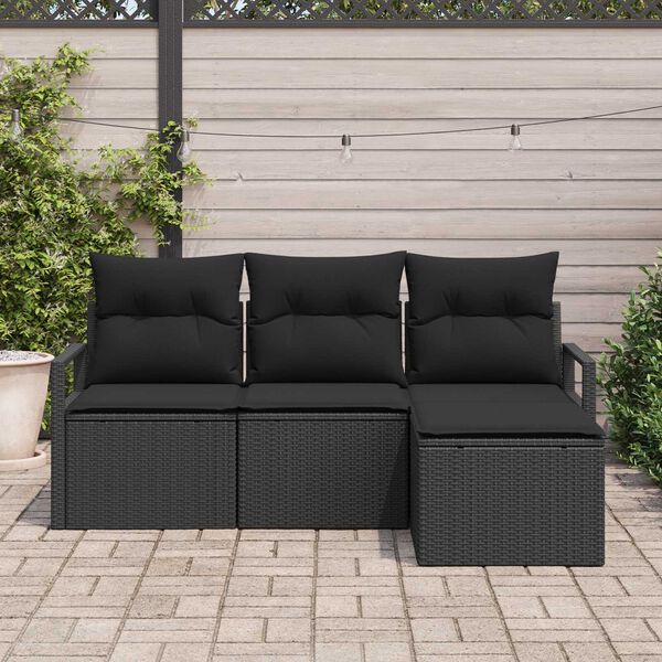 vidaXL Kanapé Szett 4 pcs Fekete polirattan