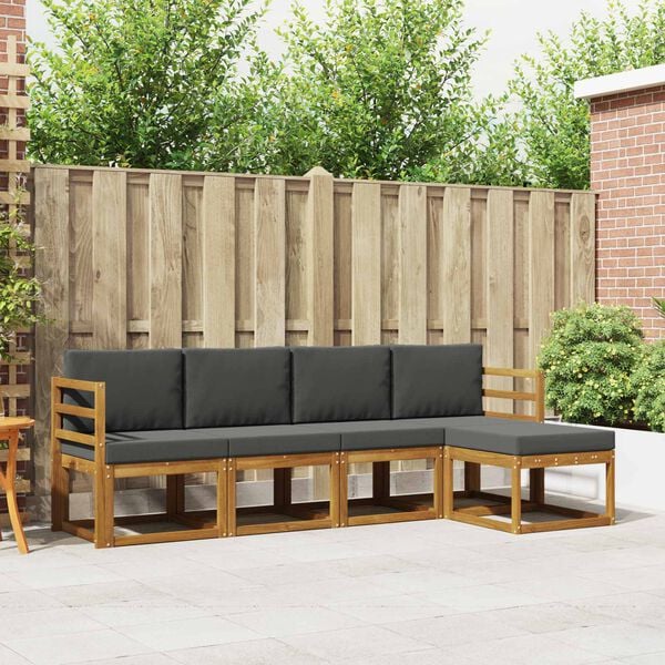 vidaXL K&uuml;lt&eacute;ri kanap&eacute; szett 5 pcs Term&eacute;szetes &eacute;s antracit T&ouml;m&ouml;r Ak&aacute;cfa