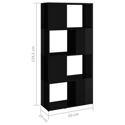 vidaXL magasfényű fekete térelválasztó könyvszekrény 60x24x124,5 cm
