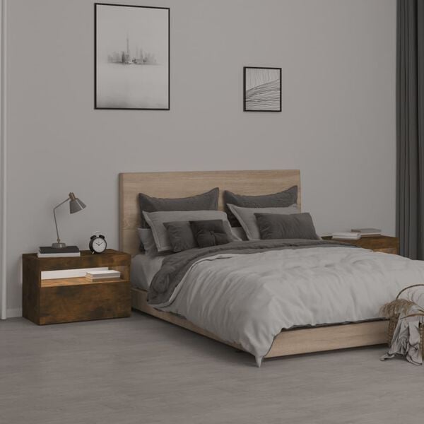 vidaXL 2 db f&uuml;st&ouml;s t&ouml;lgy sz&iacute;nű &eacute;jjeliszekr&eacute;ny LED-ekkel 60x35x40 cm