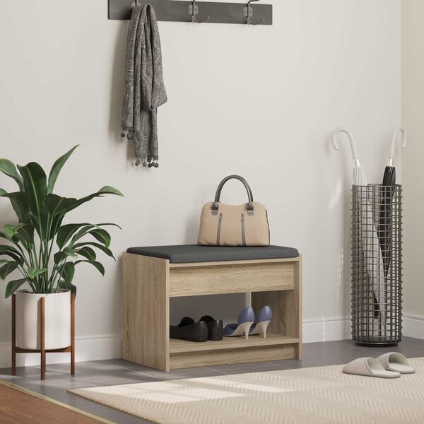 vidaXL Előt&eacute;r pad Sonoma t&ouml;lgy 63 x 38 x 45 cm Műanyag Fa &eacute;s Sz&ouml;vet