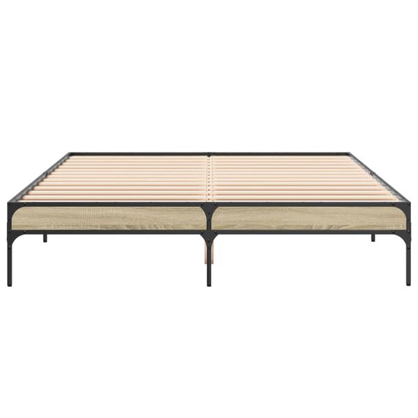 vidaXL sonoma tölgyszínű szerelt fa és fém ágykeret 150 x 200 cm