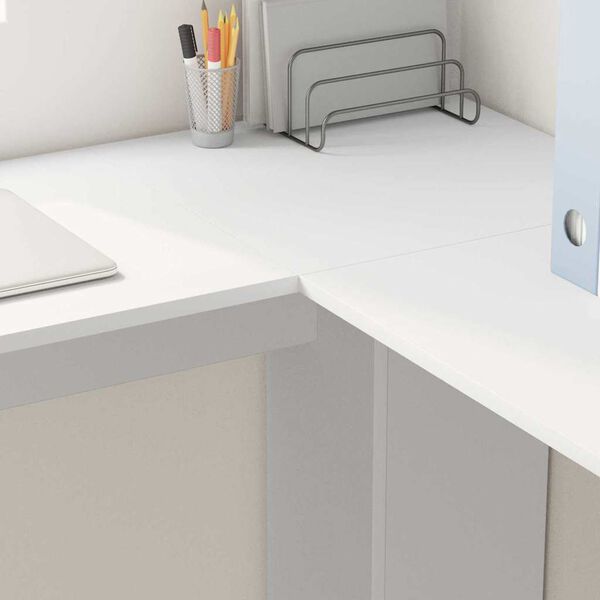 vidaXL Sarokasztal tárolóval Fehér 140 x 113.5 x 75 cm Faanyag