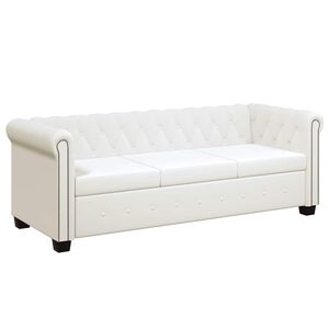 vidaXL 3 szem&eacute;lyes feh&eacute;r műbőr Chesterfield kanap&eacute;