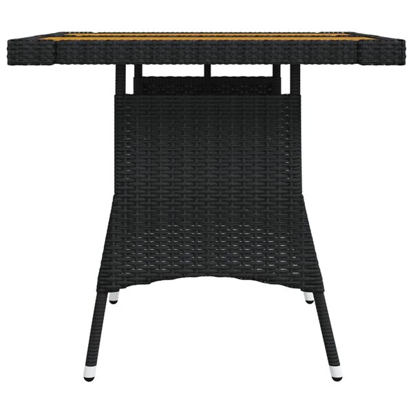 vidaXL fekete polyrattan és tömör akácfa kerti asztal 70 x 70 x 72 cm