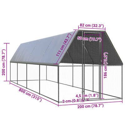 vidaXL kültéri horganyzott acél tyúkól 2x8x2 m