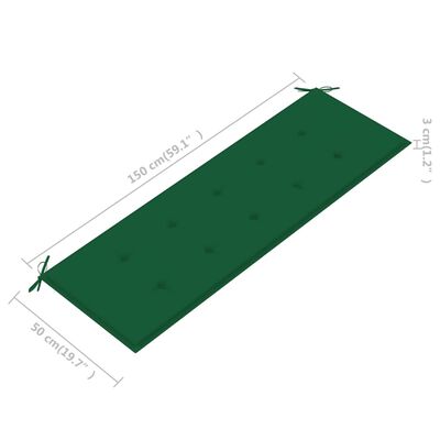 vidaXL tömör tíkfa Batavia pad zöld párnával 150 cm