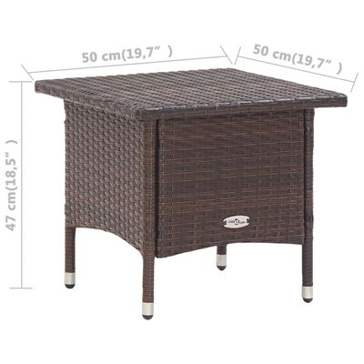 vidaXL barna polyrattan teázóasztal 50 x 50 x 47 cm