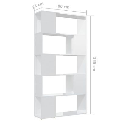 vidaXL magasfényű fehér térelválasztó könyvszekrény 80 x 24 x 155 cm