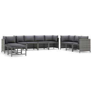 vidaXL 10 r&eacute;szes sz&uuml;rke polyrattan kerti &uuml;lőgarnit&uacute;ra p&aacute;rn&aacute;kkal