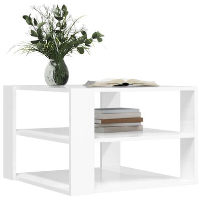 vidaXL magasfényű fehér szerelt fa dohányzóasztal 59,5 x 59,5 x 40 cm
