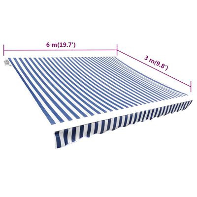 vidaXL kék-fehér vászon napellenző tető 6 x 3 m (a váz nem tartozék)