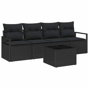 vidaXL Kanap&eacute; Szett p&aacute;rn&aacute;val t&aacute;rol&oacute;val 5 pcs Fekete polirattan