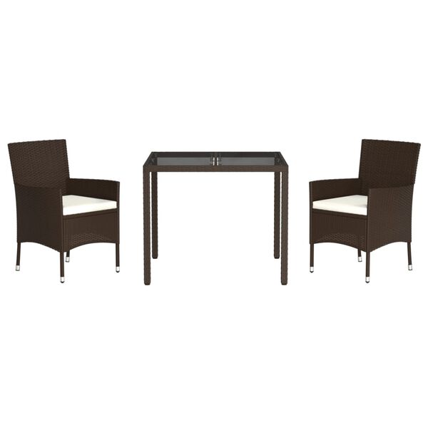 vidaXL 3 r&eacute;szes barna polyrattan kerti &eacute;tkezőgarnit&uacute;ra p&aacute;rn&aacute;val