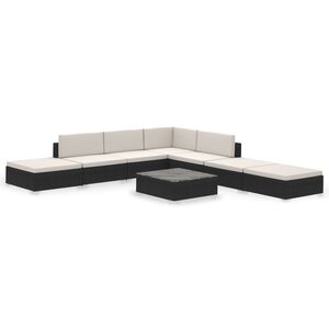 vidaXL 8-r&eacute;szes fekete polyrattan kerti b&uacute;torszett p&aacute;rn&aacute;kkal