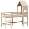 vidaXL tömör fenyőfa galériaágy létrával és tetővel 90 x 190 cm