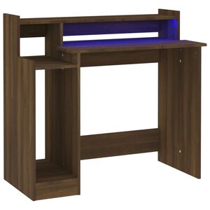 vidaXL barna t&ouml;lgy sz&iacute;nű szerelt fa &iacute;r&oacute;asztal LED-ekkel 97x45x90 cm